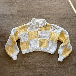 Yllw The Label Women’s S/M Yellow & White Cozy Checkered Cropped Sweater